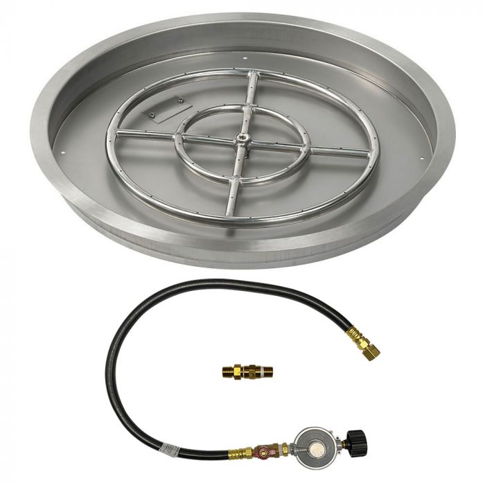 American Fire Products 25" Round Stainless Steel Drop-In Fire Pit Pan - 18" Ring - Match Light - Propane