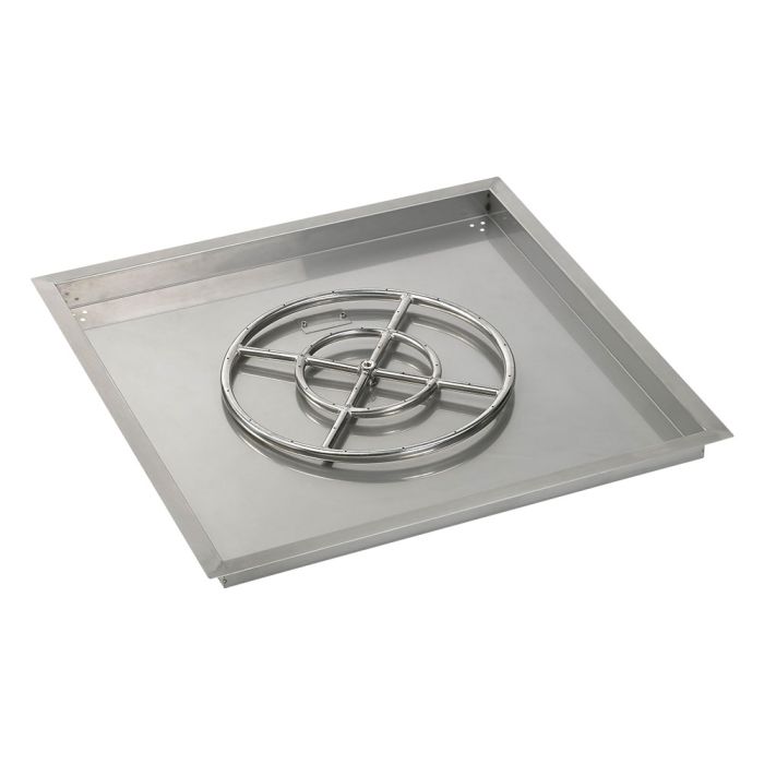 American Fire Products 30" Square Stainless Steel Drop-In Fire Pit Pan - 18" Ring - Spark Ignition - Propane